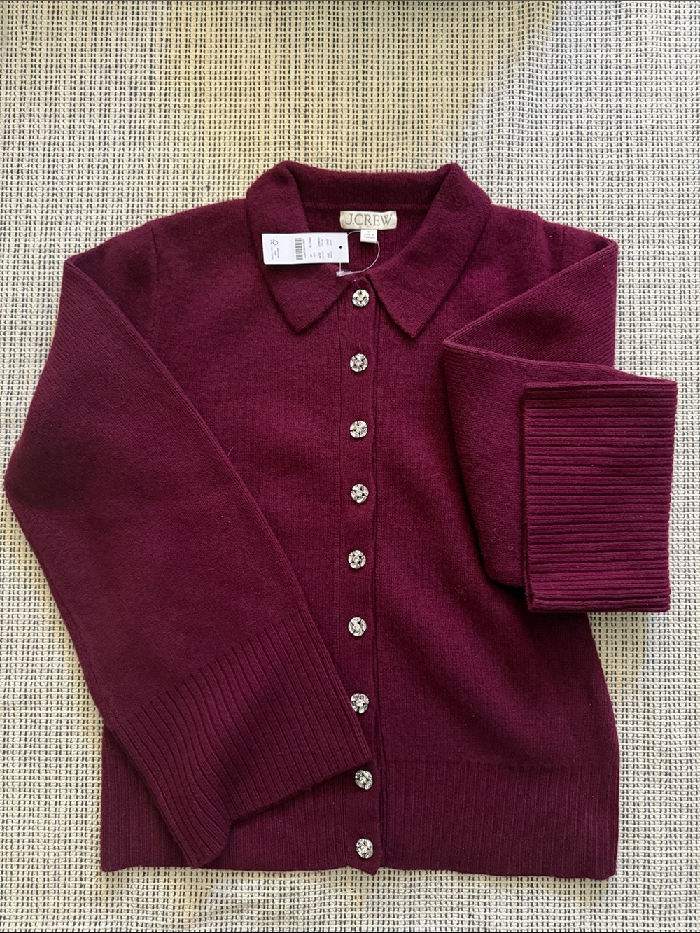 J Crew Milano-stitch cinched-waist cardigan with embellished buttons
